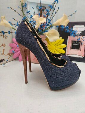 GIUSEPPE ZANOTTI Shoes Blue Denim Peep Toe Platform Heels